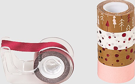 HOBBY - KP MINI BANDA AUTOADEZIVA DECOR CU DISPENSER 12MM*3M 5/SET NATURA ROSIE CRACIUN 3584540