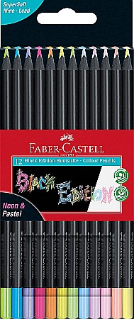 Creioane colorate Faber-Castell - LEC CREIOANE COLORATE FABER-CASTELL BLACK EDITION NEON/PASTEL 12/SET FC116410