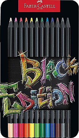 Creioane colorate - LEC CREIOANE COLORATE FABER-CASTELL BLACK EDITION 12/SET FC116413 CUTIE METAL