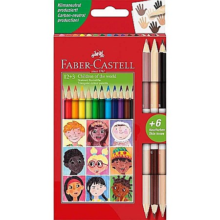 Creioane colorate - LEC CREIOANE BICOLORE FABER-CASTELL CHILDREN OF THE WORLD 12+3 FC511514