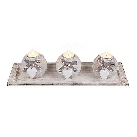 BLU SUPORT LUMANARI DIN LEMN 40*14CM CU TAVITA SI 3 GLOBURI 350125 [4]