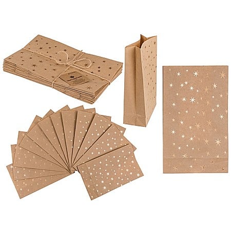 HOBBY - BLU SACOSA CADOU 20*12*6CM KRAFT ARTIZANALA 12/SET STARS, CU SFOARA DE IUTA SI ETICHETA 180756