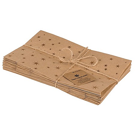 BLU SACOSA CADOU 20*12*6CM KRAFT ARTIZANALA 12/SET STARS, CU SFOARA DE IUTA SI ETICHETA 180756 [1]