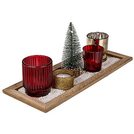 BLU SUPORT LUMANARI CRACIUN CU TAVITA SI 4 PAHARE STICLA 939161 [3]