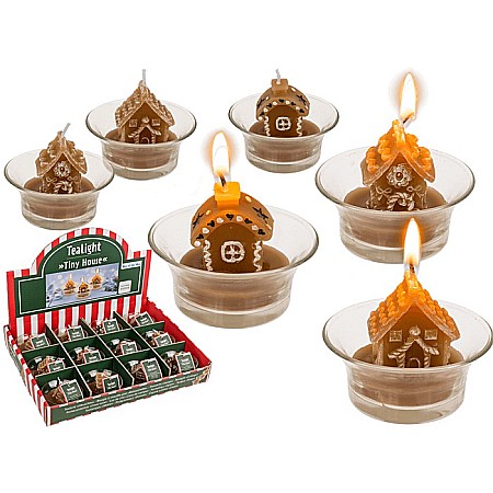 Decoratiuni Craciun - BLU SUPORT DECORATIV DIN STICLA 3*2*4CM CU LUMANARE IN FORMA DE CASUTA 950152