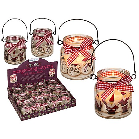 Decoratiuni Craciun - BLU SUPORT LUMANARE DIN STICLA 6*6.5CM CU MANER METALIC, COUNTRY CHRISTMAS 945044