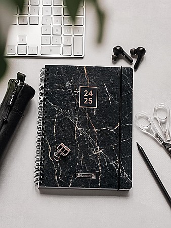 BR AGENDA SCOLARA SPIRA A6 PP DATATA ZILNIC 2024-2025 CU ELASTIC BLACK MARBLE 71755085/71855085 [2]