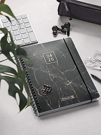 BR AGENDA SCOLARA SPIRA A6 PP DATATA ZILNIC 2024-2025 CU ELASTIC BLACK MARBLE 71755085/71855085 [3]