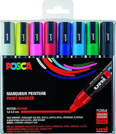 Markere universale Posca Uni - MARKER UNI POSCA PC-5M 1.8-2.5MM 8 CULORI/SET 42605