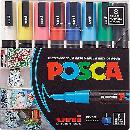 Markere universale Posca Uni - MARKER UNI POSCA PC-3M 0.9-1.3MM BASIC 8 CULORI/SET 38190