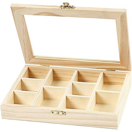 HOBBY - CC CUTIE LEMN 10 COMPARTIMENTE 15.5*20.5*3.5CM CAPAC STICLA 56930