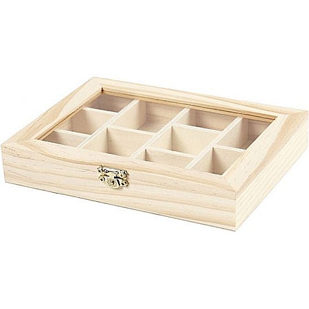 CC CUTIE LEMN 10 COMPARTIMENTE 15.5*20.5*3.5CM CAPAC STICLA 56930 [1]