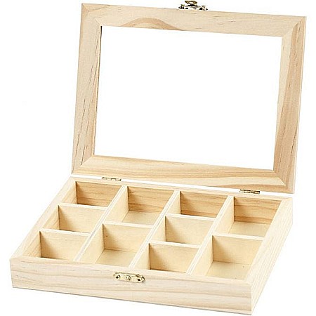 CC CUTIE LEMN 10 COMPARTIMENTE 15.5*20.5*3.5CM CAPAC STICLA 56930 [2]