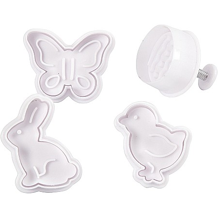 Forme Turnare, Modelare - CC FORME PLASTIC CU STAMPILA Cookie Cutters With Stamp, 4/SET PASTE 782872