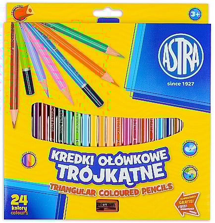 RECHIZITE SCOLARE - AS CREIOANE COLORATE 24/SET TRIUNGHIULARE + ASCUTITOARE ASTRA 312110003