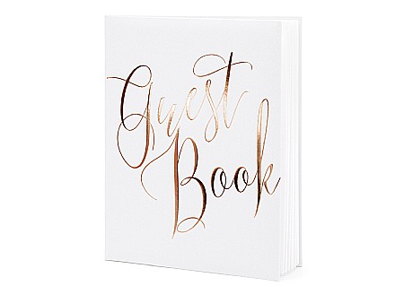 Nunti, botezuri - PD CARTE DE OASPETI 20*24.5CM 22F ALBA INSCRIPTIE AUR ROZ KWAP58-008-019R