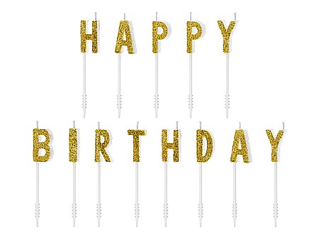 Decoratiuni/ Lumanari Tort/ Briose - PD LUMANARI TORT Happy Birthday, gold, 2.5cm 13 litere SCS-9-019B