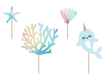ARTICOLE PARTY - PD DECORATIUNI PENTRU TORT Toppers Narwhal, mix, 10 x 15.5cm 4/SET KPT48