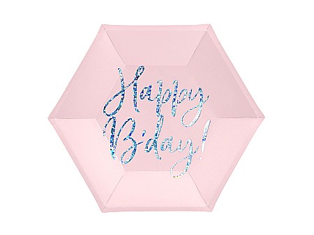 ARTICOLE PARTY - PD FARFURII CARTON Happy B'day!, light powder pink, 20cm 6/set TPP63-081PJ
