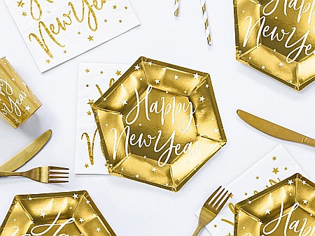 ARTICOLE PARTY - PD FARFURII CARTON Happy New Year, gold, 20cm 6/SET TPP64-019M