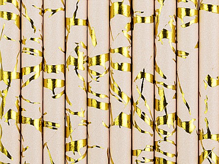 Farfurii/ Pahare/ Servetele/ Paie/ Tacamuri - PD PAIE DIN HARTIE PENTRU BAUTURI metallic gold marble,powder pink 19.5cm 10/set SPP13M-081P