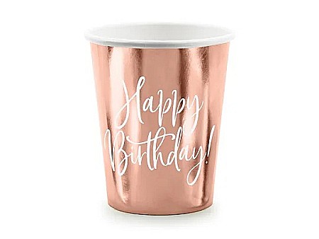 Farfurii/ Pahare/ Servetele/ Paie/ Tacamuri - PD PAHARE CARTON Happy Birthday!, rose gold, 260ml 6/SET KPP75-019R-EU3