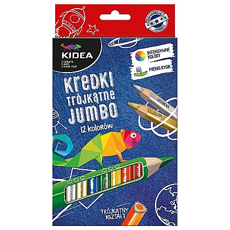 RECHIZITE SCOLARE - DE CREIOANE COLORATE TRIUNGHIULARE JUMBO 12/SET KIDEA KTG12KA