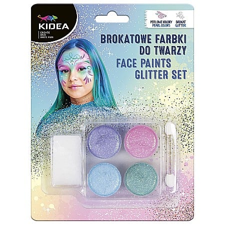 Machiaj, Tatuaje, Masti bal - DE SET PICTURA PE FATA CU APLICATOR SI BURETE 4 CULORI GLITTER KIDEA FDTBKA