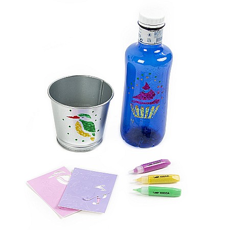 DE MARKERE CU VOPSEA ACRILICA 10 CULORI GLITTER + SABLOANE KIDEA MAB10KSKA [1]