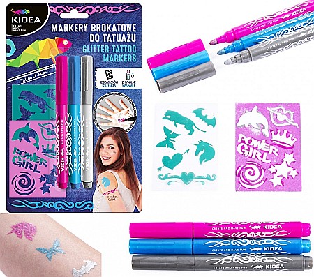 DE SET PICTURA PE FATA 3 CULORI GLITTER + 12 SABLOANE KIDEA MTSKA [1]