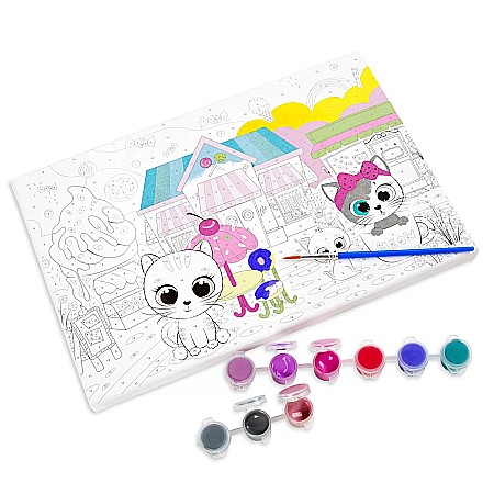 DE SET PICTURA PE NUMERE PISICUTE 30*27CM, 15 CULORI + PENSULA KIDEA OMNKKA [1]