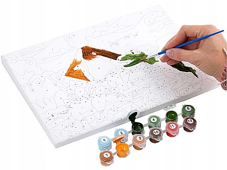 DE SET PICTURA PE NUMERE 30*27CM, 12 CULORI + PENSULA, DINOZAURI KIDEA OMNDKA [1]