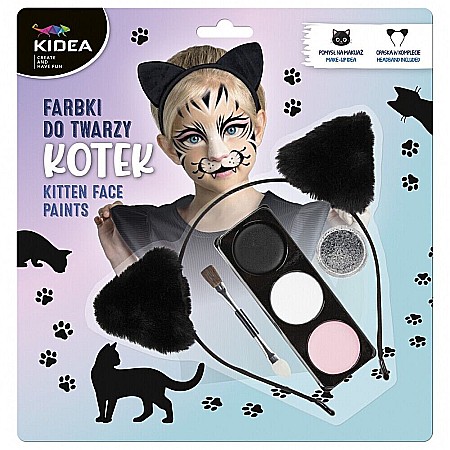 Machiaj, Tatuaje, Masti bal - DE SET PICTURA PE FATA 3 CULORI + APLICATOR + CORDELUTA KITTEN KIDEA FDTZKOKA