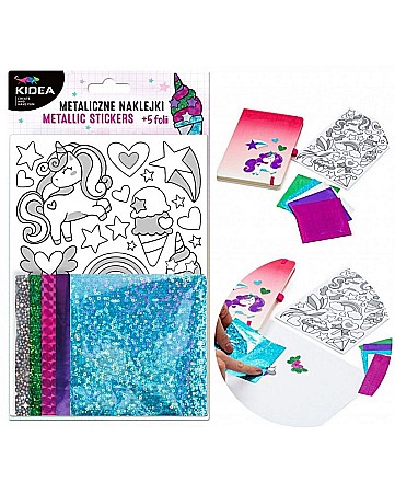 DE SET CREATIV CU STICKERE SI FOLII COLORATE METALIZATE UNICORN KIDEA MNZKUKA [1]