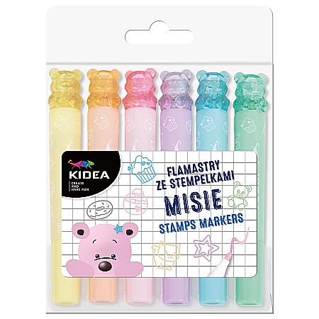 Instrumente pentru scris kids - DE MARKER 2 CAPETE 6 CULORI  PASTEL + 6 STAMPILE KIDEA FSM6KA