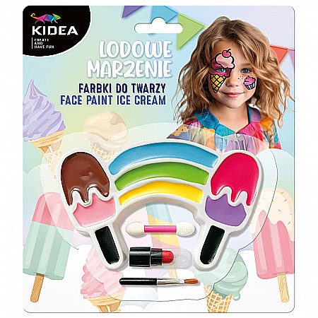 Machiaj, Tatuaje, Masti bal - DE SET PICTURA PE FATA COPII 8 CULORI + APLICATOR, PENSULA SI RUJ ICE CREAM KIDEA FDTLM9KA