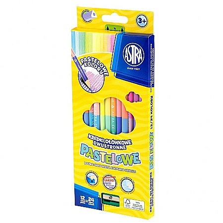 RECHIZITE SCOLARE - AS CREIOANE COLORATE PASTEL 12/SET 2 CAPETE + ASCUTITOARE ASTRA 312120003