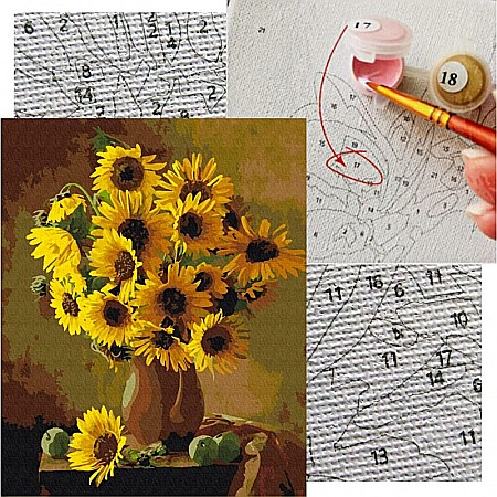 Pictura pe numere - AS PANZA PICTURA PE NUMERE 40*50CM CU VOPSELE SI PENSULE, FLOAREA SOARELUI 801022901