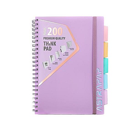 Caiete scolare - AS CAIET A4 PP SPIRA 200F CU ELASTIC, RIGLA SI 5 SEPARATOARE, PASTEL PATRATELE 107023003