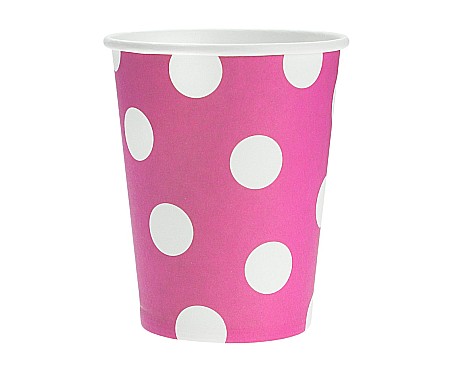 Farfurii/ Pahare/ Servetele/ Paie/ Tacamuri - GOD PAHARE CARTON Polka Dots, magenta, 270ml, 6/set PF-KGRO