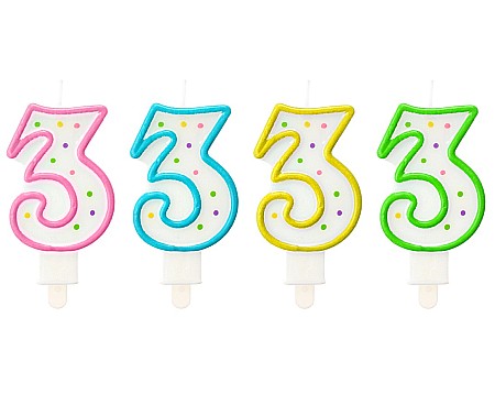 ARTICOLE PARTY - GOD LUMANARE TORT Number 3, with dots, 7.5cm PF-SCK3