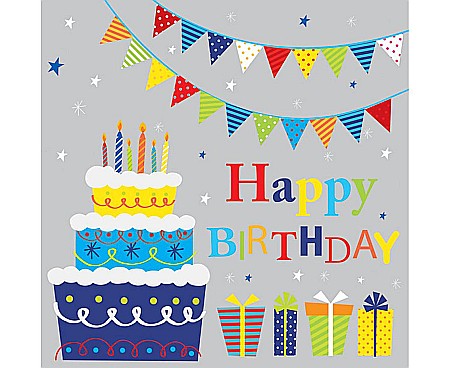 ARTICOLE PARTY - GOD SERVETELE 33*33CM 20/SET B-DAY CAKE WITH GIFTS AND GARLANDS SD_OG_038301