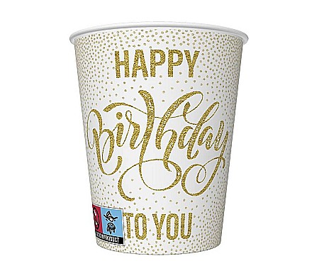 Farfurii/ Pahare/ Servetele/ Paie/ Tacamuri - GOD PAHARE CARTON Happy Birthday Dotted Gold, 250ml, 8/set KM01_OG_055101