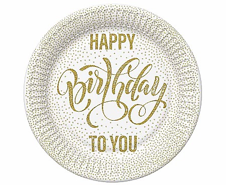 ARTICOLE PARTY - GOD FARFURII CARTON Happy Birthday Dotted Gold, 18cm, 8/set TM01_OG_055101