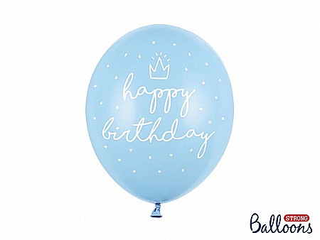 ARTICOLE PARTY - PD BALOANE Strong balloons 30cm, happy birthday, Pastel Baby Blue 6/SET SB14P-244-011-6