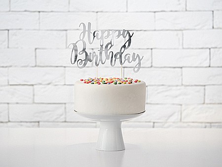 PD DECORATIUNI PENTRU TORT Happy Birthday, silver, 22.5cm KPT11-018M [1]