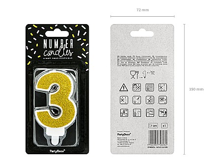 PD LUMANARI TORT Number 3, gold, 7cm SCU3-3-019B [1]