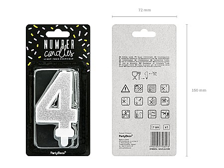 PD LUMANARI TORT Number 4, silver, 7cm SCU3-4-018B [1]