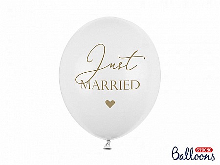 Nunti, botezuri - PD BALOANE Balloons 30 cm, Just Married, Pastel Pure White 6/SET SB14P-237-008-6