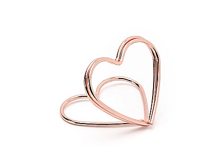 Nunti, botezuri - PD SUPORT NUMERE MASA, Place card holders Hearts, rose gold, 2.5 cm 10/SET PCH1-019R